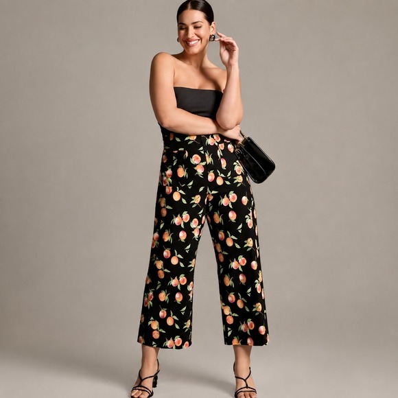 Maeve Pants - Maeve x Anthropologie Colette Crop Ankle Wide-Leg Pants Black Peach Print 33